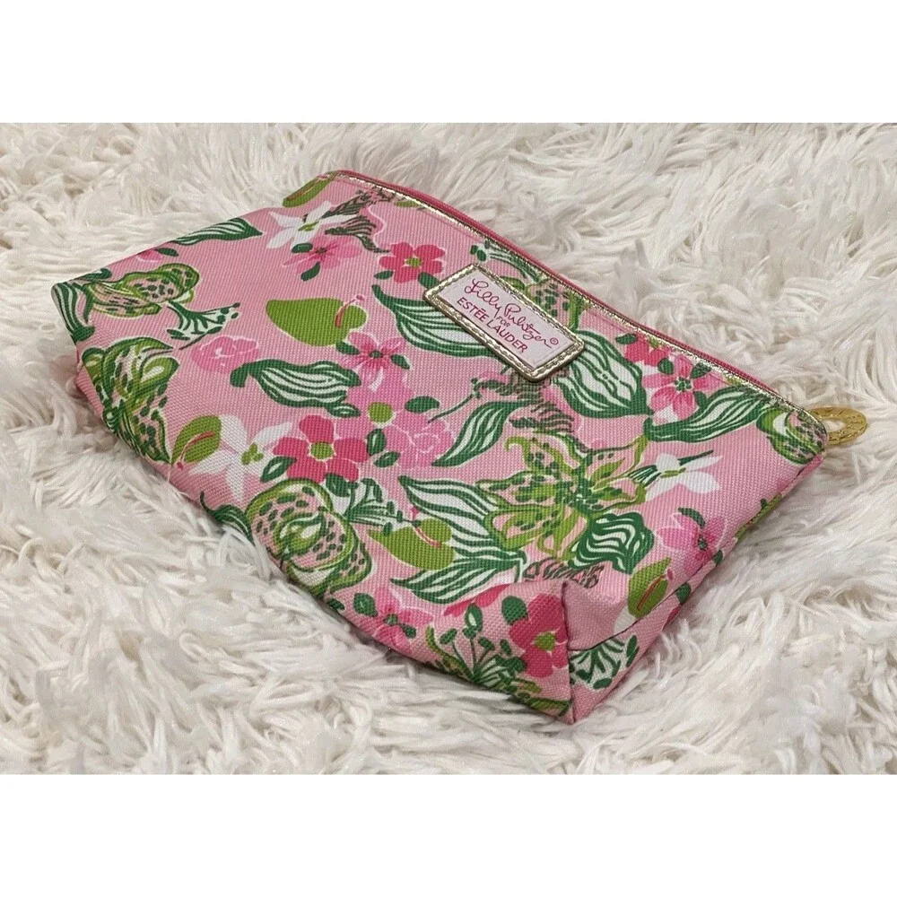 Lilly Pulitzer For Estée Lauder Tiger Floral Print Cosmetic Zipper Pouch